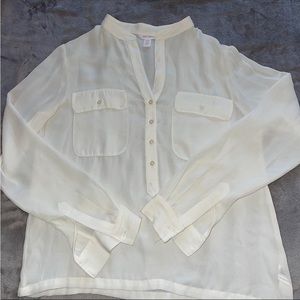 Joe Fresh white/ light beige long sleeve shirt/ button down blouse/ top